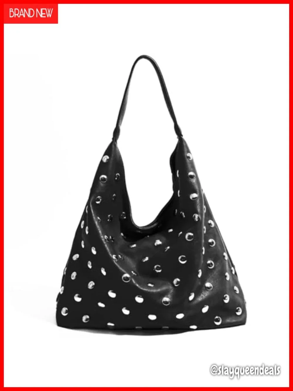 Vegan Leather Studded Hobo Bag Large Capacity Slouchy Shoulder Tote Y2K Punk